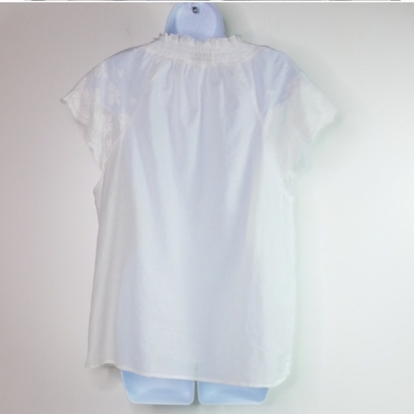 White Embroidered Eyelet Cap Sleeve Cotton Top - Picture 7 of 8